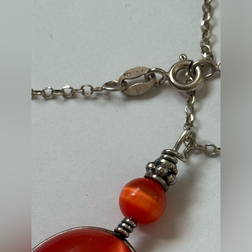 925 Silver necklace red stones - Picture 3 of 7